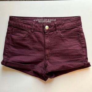 American Eagle Maroon Super Stretch High Rise Shortie Shorts: Size 6